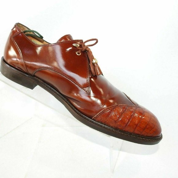 David Eden Size 11 Brown Exotic Croc Oxfords R5C19 main image 5